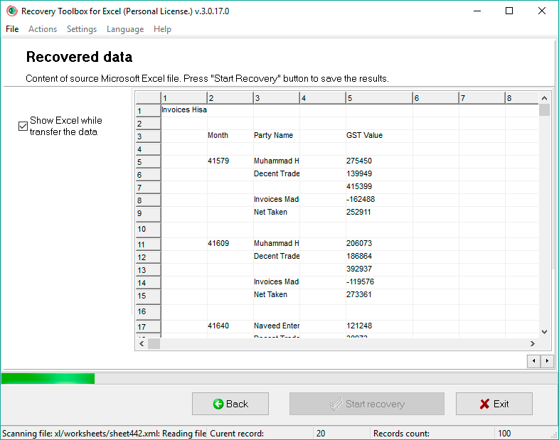손상된 Excel 파일 복구 소프트웨어 및 시스템에 파일 저장